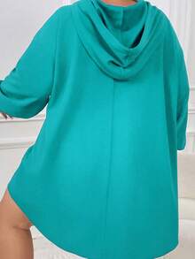 SHEIN CURVE+ Váy nỉ trùm đầu dáng rộng thể thao thường ngày cỡ lớn cho nữ có viền cong, mùa thu/đông - màu xanh lá - Xem 7