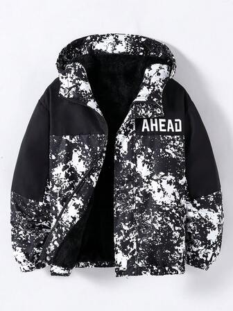 Fantacosmos 1pc Boys' Camouflage Hooded Fleece Jacket, Versatile For Daily Wear, Winter