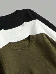 Franclia 3-Pack Solid Color Crew Neck Long Sleeve Casual Knit Pullover Sweaters - Multicolor - View 5