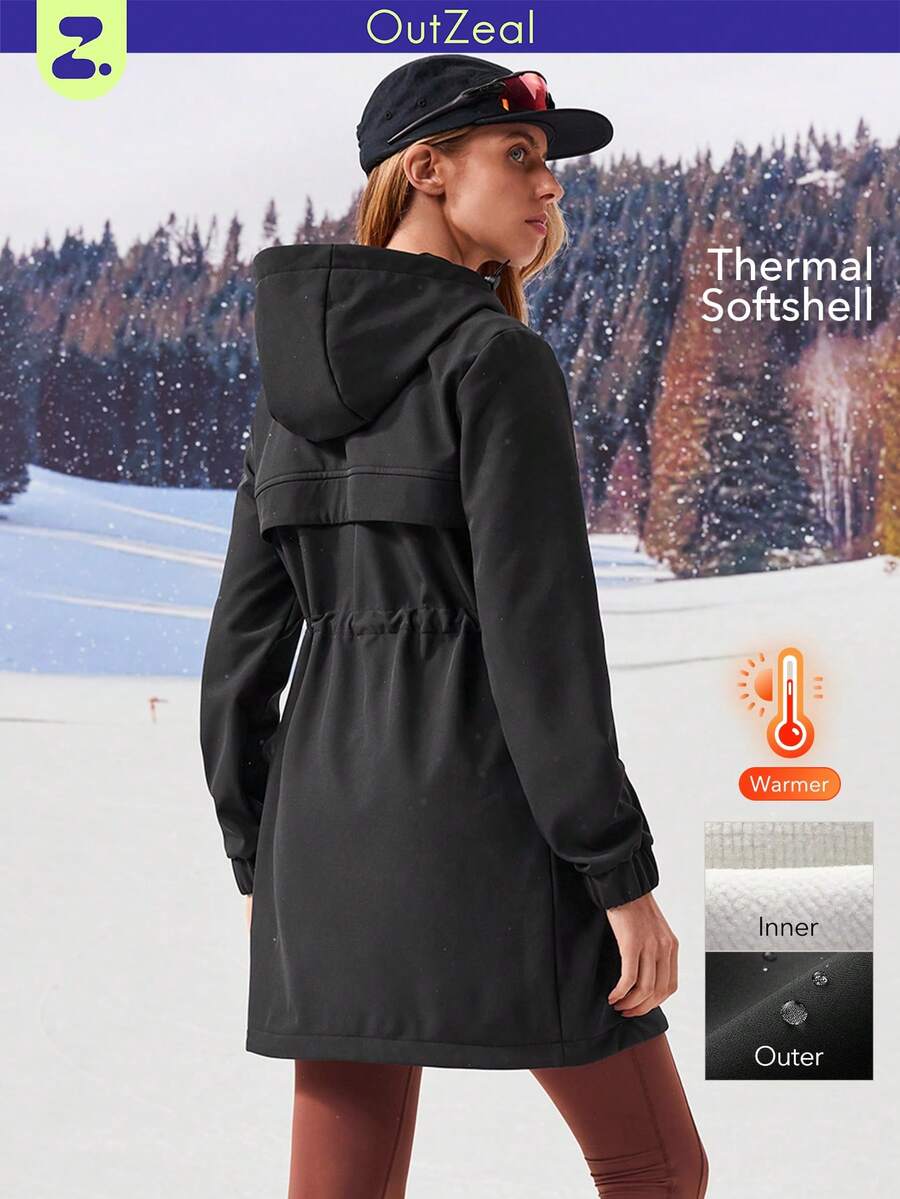 OutZeal 女士冬季保暖户外夹克 圣诞套装 滑雪露营 保暖内衬 防水 抽绳腰带 带口袋 - 黑色 - 查看 1