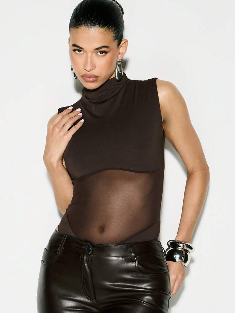 KIZN High Neck Mesh Insert Bodysuit