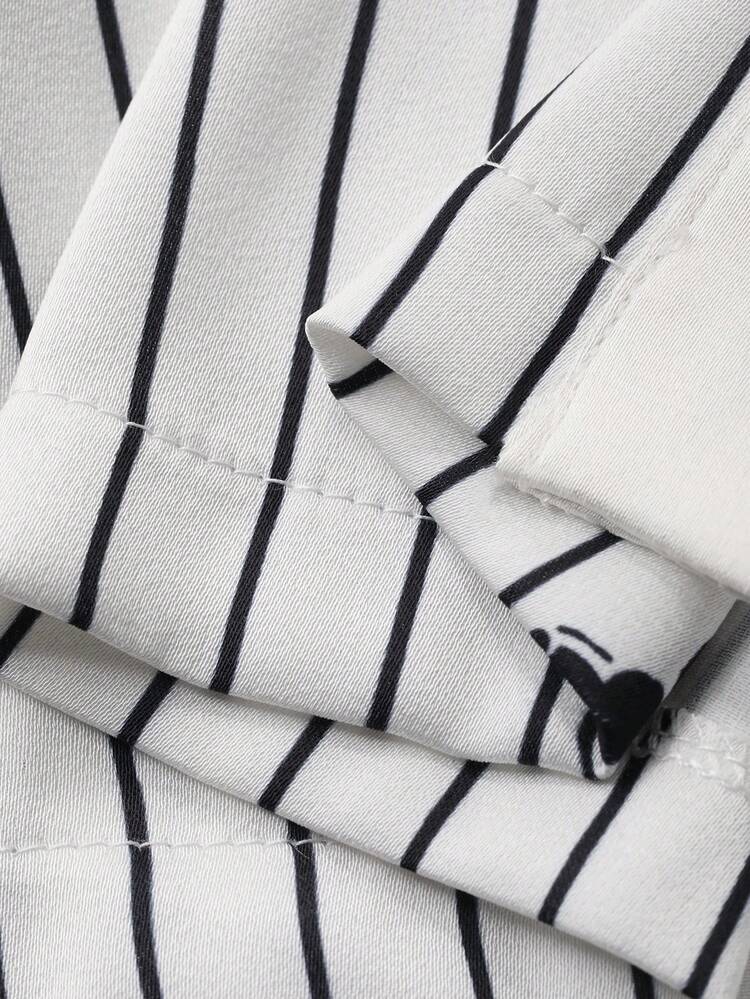 Striped Puppy Print Satin Long Robe For Women