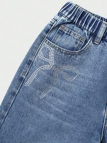 SHEIN ChillGRL Teen Girl Fashion Distressed Rhinestone Butterfly Loose Wide-Leg Jeans, Suitable For Autumn/Winter Casual Outings, School, Parties, Back To School Season Jeans Wide Leg Baggy Jeans Y2k Friends Cherry - Light Wash - View 6