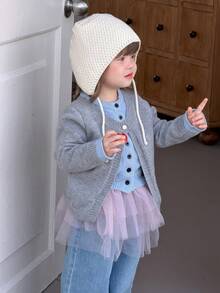 DAZY Baby Girl Contrast Color 2 In 1 Korean Style Cardigan, Autumn/Winter Toddler Girls Clothes - Grey - View 4