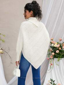 Momance Women Loose Turndown Collar Cape Design Casual Elegant Date Solid Color Pullover Maternity Sweater Coat - White - View 2