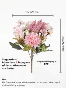 1支/3支/5支人造牡丹花丝绣球花，秋季家居装饰配件，情人节花瓶，婚礼花束，花园玫瑰拱门，客厅装饰，新年装饰，观赏花盆 - 彩色 - 查看 9