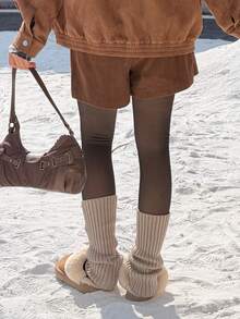 DAZY Tween Girl Opaque Black Tights, Thermal Lined Footless Leggings, Warm Autumn/Winter Tights - Black - View 6