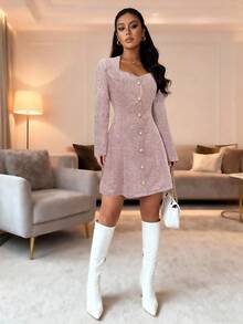 Rafferiza New Arrival Square Neck Elegant Mid-Length Dress For Women, Spring/Autumn