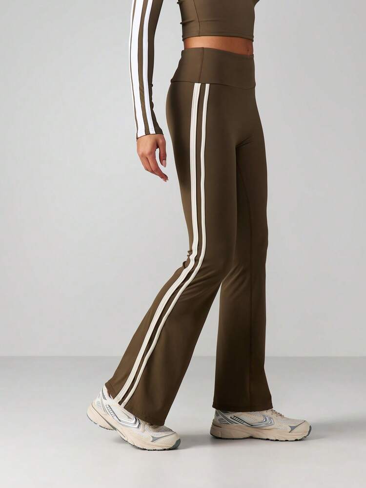 MISSGUIDED High Rise Flare Leg Active Sports Leggings With Side Stripe Detail Athletic Workout Pants