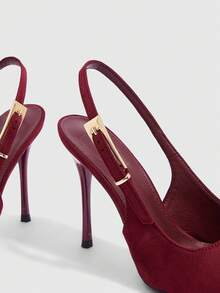 CUCCOO SZL Women's Pointed Toe Buckle Design Fashionable High Heels, Versatile For Daily Wear For Christmas - Burgundy - View 9