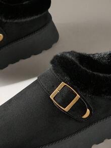 Solecia 女士搭扣设计厚底保暖雪地靴 - 黑色 - 查看 5