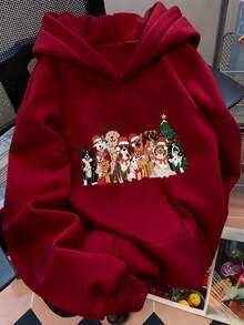 Sudadera con capucha de mujer estampada con perros navideños y árbol de Navidad para temporada festiva - Burdeos - Ver 9