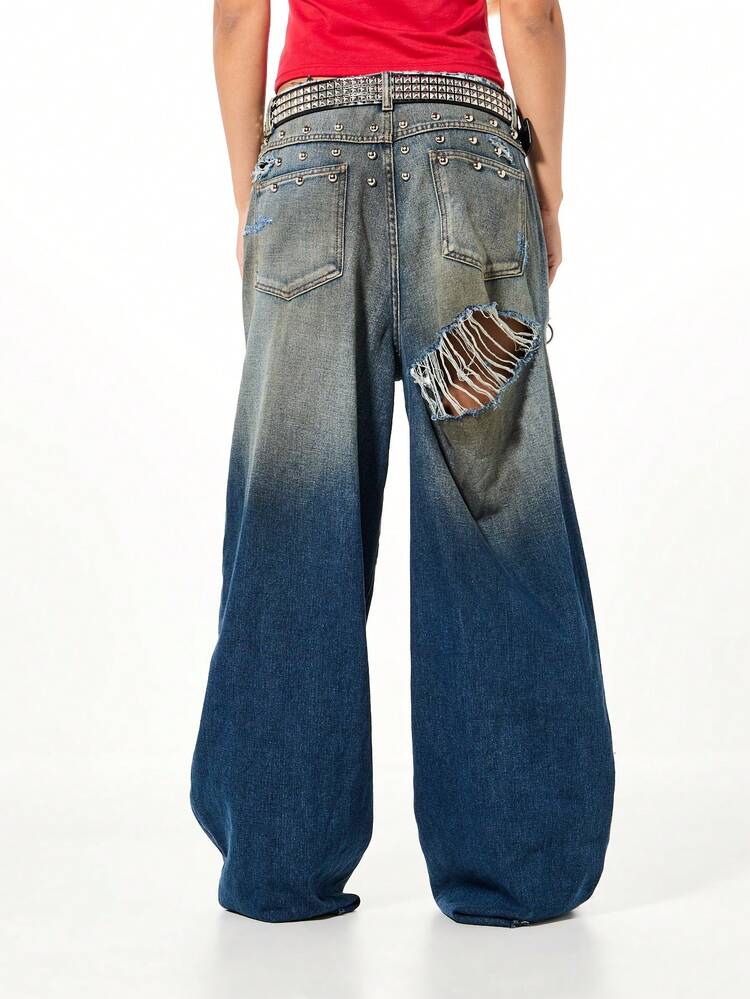 SUMWON WOMEN Studded Baggy Wide Leg Denim Jeans