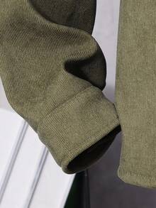 Vacaura 1 Set Teen Boys' Thermal Lined Green Casual Hoodie & Pants 2 Pieces Outfit - Dark Green - View 4