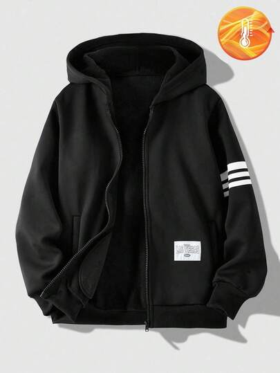 1pc Striped Casual Hoodie Jacket For Teenage Boys, Warm Lining, Versatile Spring/Autumn/Winter Fall