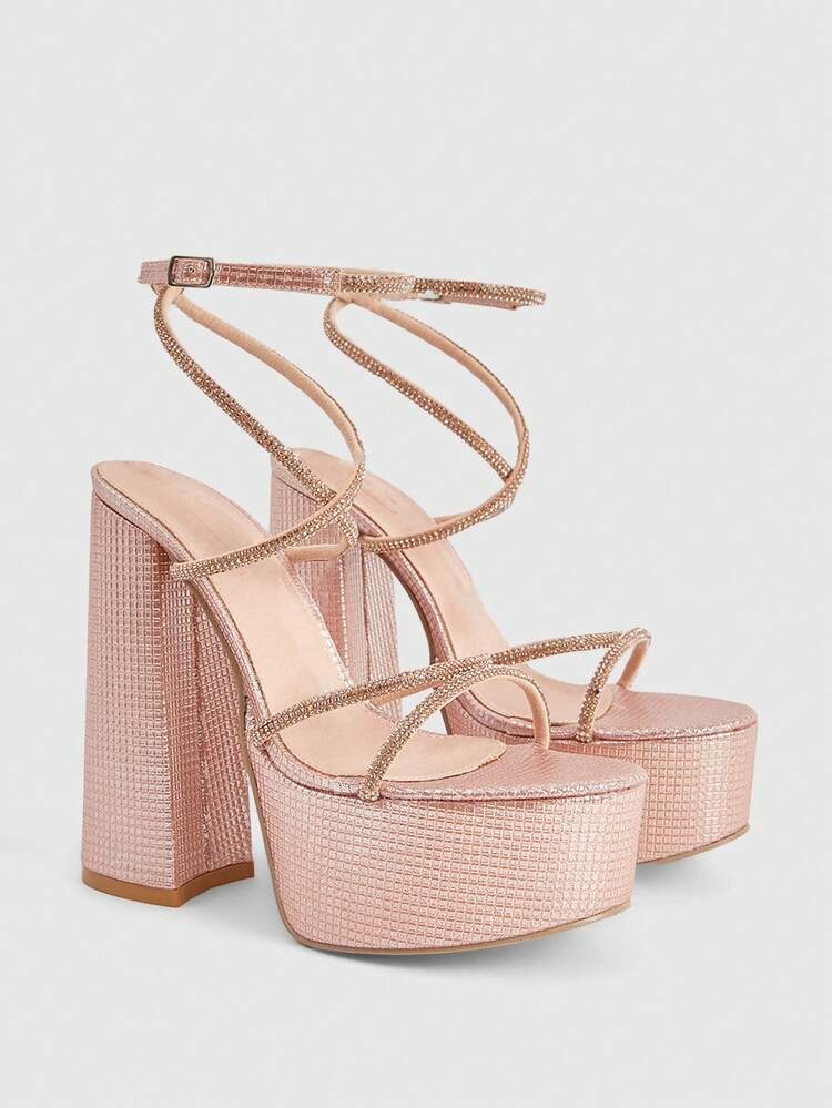 CUCCOO LuxiPop Women's Thick-Soled Hot Diamond Buckle Design Is Fashionable And Gorgeous, High-Heeled Sandals Are Suitable For Party Occasions