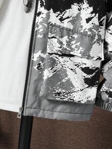 Vacaura 男童休闲时尚墨山字母图案连帽夹克，适合秋冬季日常穿着 - 彩色 - 查看 5