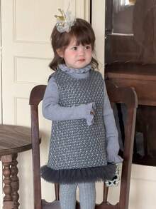 DAZY Baby Girls' Fashion Cute Mesh Patchwork Sleeveless Dress - Light Grey - View 5