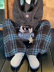 DAZY 女士宽松直筒格子裤，秋冬季