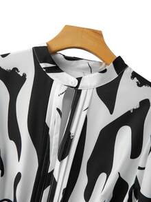 GlowEve CURVE Elegantes Kleid mit Rüschenkragen, Langarm und Gürtel, Große Größen, texturierter Muster, geeignet für den täglichen Arbeitsweg