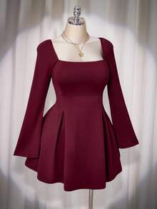 SHEIN ICON Váy đỏ ôm cổ vuông cỡ lớn cho nữ - Đỏ - Xem 7