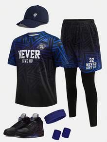 SHEIN 2pcs/Set Teen Boys' Graphic Print Sports T-Shirt And Shorts Set,Casual Athletic Outfit,Summer Streetwear Gym Soft Fabric Active Wear For School,Travel - Black - View 1