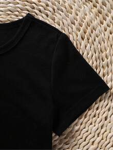 2pcs/Set Girls Letter & Number Print Round Neck Short Sleeve T-Shirt And Shorts Set - Black - View 5