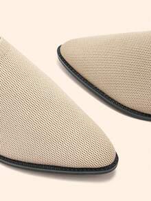 CUCCOO BASICS Women's Pointed Toe Chunky Heel Knit Fabric Comfortable Breathable Mule Slip-On Shoes, Casual Commuting Wear - Apricot - View 10
