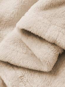 DAZY 女士毛绒蕾丝荷叶边拼接长袖蓬松长袍，冬季 - 米色 - 查看 7