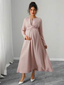 SHEIN Vestido de maternidad elegante de manga larga con envolvente, color rosa - Rosa vieja - Ver 1