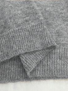 SHEIN PETITE Women's Retro Gray Sweater, Soft & Loose Knit Top, Autumn/Winter - Grey - View 5