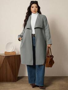 SHEIN LUNE Damen Große Größen Lässig & Business Minimalistische Lange Ärmel Woll Mäntel - Grau - Übersicht 4