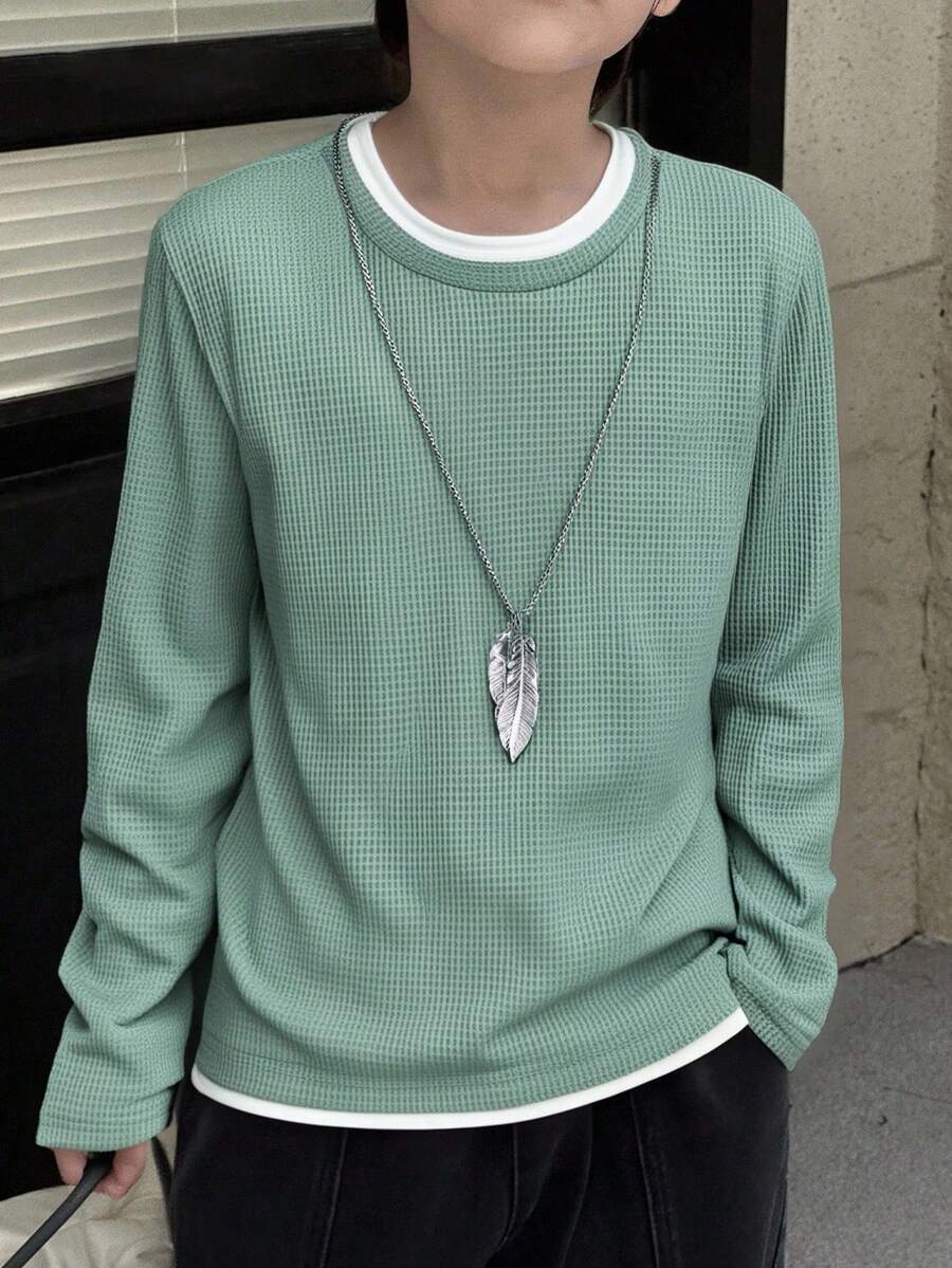 SHEIN Mirajuku 男童休闲基础款拼接长袖T恤