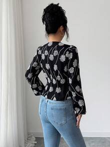 Rafferiza Women's Embroidered Blouse, Long Sleeve, Autumn - Black - View 2