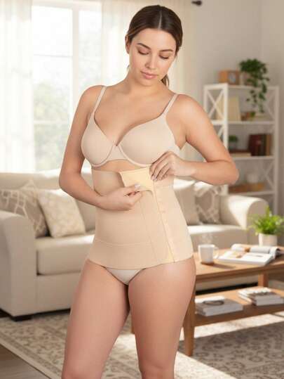 Faja maternal para mujer estilo moderno, sin mangas ni cuello, tela de nailon elástica y transpirable, color piel, ajuste relajado y cinturón ajustable, ideal para primavera y verano, recuperación postparto moldeadora