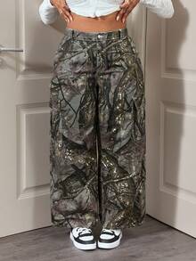 Slaydiva High Waist Loose Baggy Camouflage Print Jeans - Multicolor - View 1