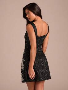 黑色复古时尚百搭女士修身迷你连衣裙 - 黑色 - 查看 8