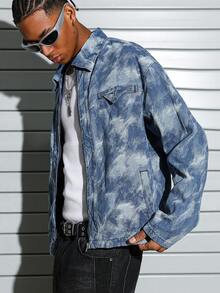 PAVTROS Men's Casual Street Style Multi-Pocket Zip-Up Loose Denim Long Sleeve Jacket, Blue Denim Jacket