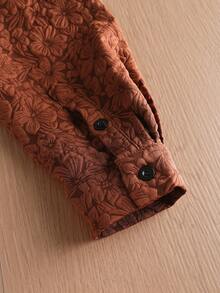 TOKVUE Herren Blumen Jacquard Reißverschluss Kragen Lässig Pendler Hemd Vintage Hemd Braunes Hemd Blumenhemd Kurzes Hemd Reißverschluss Hemd, Langarm Oberteil