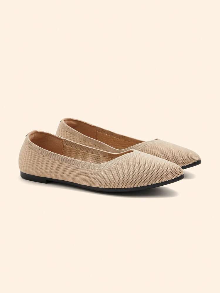 CUCCOO BASICS Women's Almond Toe Knit Flats, Versatile Commuter Shoes, Breathable & Comfortable For Christmas