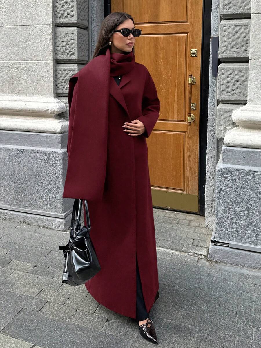 Aloruh Women's Elegant Loose Woven Infinity Scarf Extra Long Cardigan Autumn Winter Clothes For Women Autumn Winter Clothes For Women - Burgundy - View 1