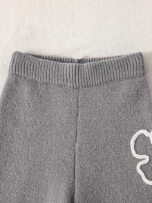 SHEIN Playful Pals Set 2 buc/set pulovere mov pentru fete tinere, drăguț și elegant cu imprimeu floral francez, pulover tricotat cu guler rotund + pantaloni tricotați cu decor cu linie, seturi de pulovere pentru fete toamnă/iarnă, seturi de iarnă pentru fete tinere, costume de primăvară și toamnă, haine pentru fete, haine de toamnă și iarnă, mami și cu mine, set tricotat asortat pentru fete mari, soră mai mare - Gri - Vizualizare 3