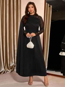 Firerie Đầm xòe cổ tròn đính lưới sequin sang trọng cho nữ cỡ lớn - màu đen - Xem 1