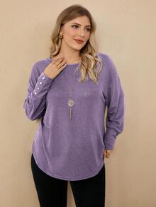 EMERY ROSE Koszulka damska w dużym rozmiarze, zimowa, jednokolorowa, z okrągłym dekoltem, opadającymi ramionami, długim rękawem, luźna, swobodna, pomarańczowa, jesienna, luźna, z guzikami, jesienno-zimowa, z okrągłym dekoltem i długim rękawem, na wyjścia, nowość z 2026 r., prosta i modna na co dzień, wczesna wiosna, wakacje dla kobiet, święta dla kobiet, wiosenne kobiety, walentynki, walentynki dla kobiet