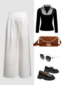 Franclia Women's Ruched Wide Leg Casual & Office Pants, Minimalist Style - White - View 1