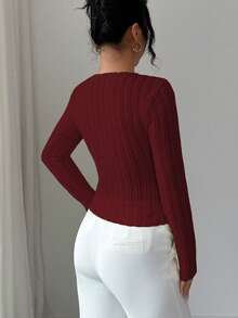 SHEIN Elenzya Váy nữ vải jacquard màu vàng nhạt họa tiết bất đối xứng cổ chữ V thắt eo thiết kế gợi cảm thanh lịch chất lượng cao, thích hợp cho ngày tựu trường, tiệc tùng, tiệc độc thân - Màu Đỏ Sâu - Xem 2