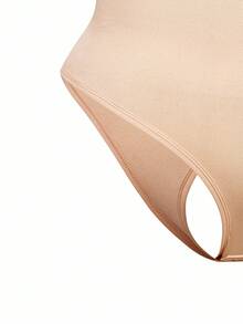 SHEIN Bodysuit Camisole Thong Wanita Ukuran Plus Warna Polos dengan Renda Kontras - Aprikot - View 10