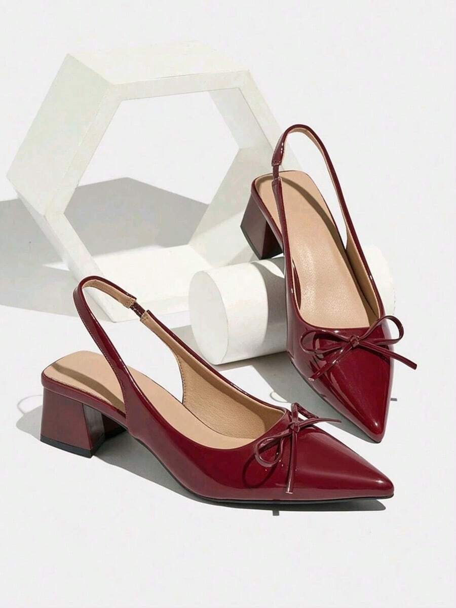 Zapatos de tacón alto para mujer, elegantes y cómodos, con diseño de lazo; zapatos de tacón alto de moda para mujer. - Rojo - Ver 1