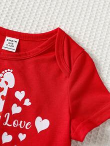 男婴休闲简约字母爱心印花短袖连体衣，适合春夏穿着，适合生日派对、晚宴、演出、婚礼、满月庆典、洗礼、周岁生日以及情人节等节日。 - 紅色 - 查看 7