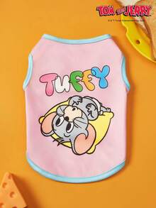TOM & JERRY X PETSIN 1pc/2pcs Pink Blue Color Blocked Pet Cat And Dog Universal Elastic Comfortable Cat And Mouse Cute Cartoon Pattern Printed Fashionable Dog Vest